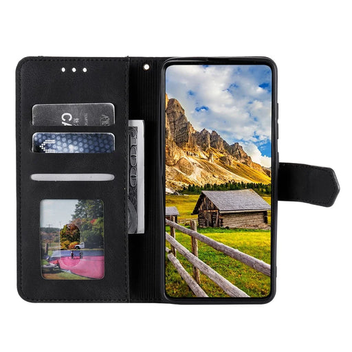 For Google Pixel 9a Leather Case Splicing Stitching Wallet Stand Phone Cover with Strap - Black - 2