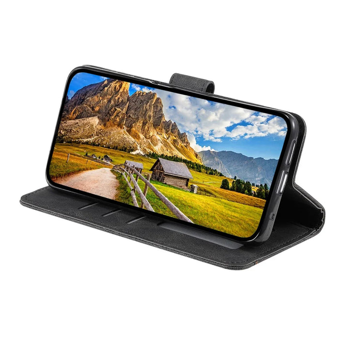 For Google Pixel 9a Leather Case Splicing Stitching Wallet Stand Phone Cover with Strap - Black - 3