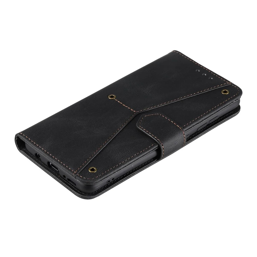 For Google Pixel 9a Leather Case Splicing Stitching Wallet Stand Phone Cover with Strap - Black - 5