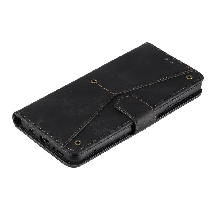 For Google Pixel 9a Leather Case Splicing Stitching Wallet Stand Phone Cover with Strap - Black - 5