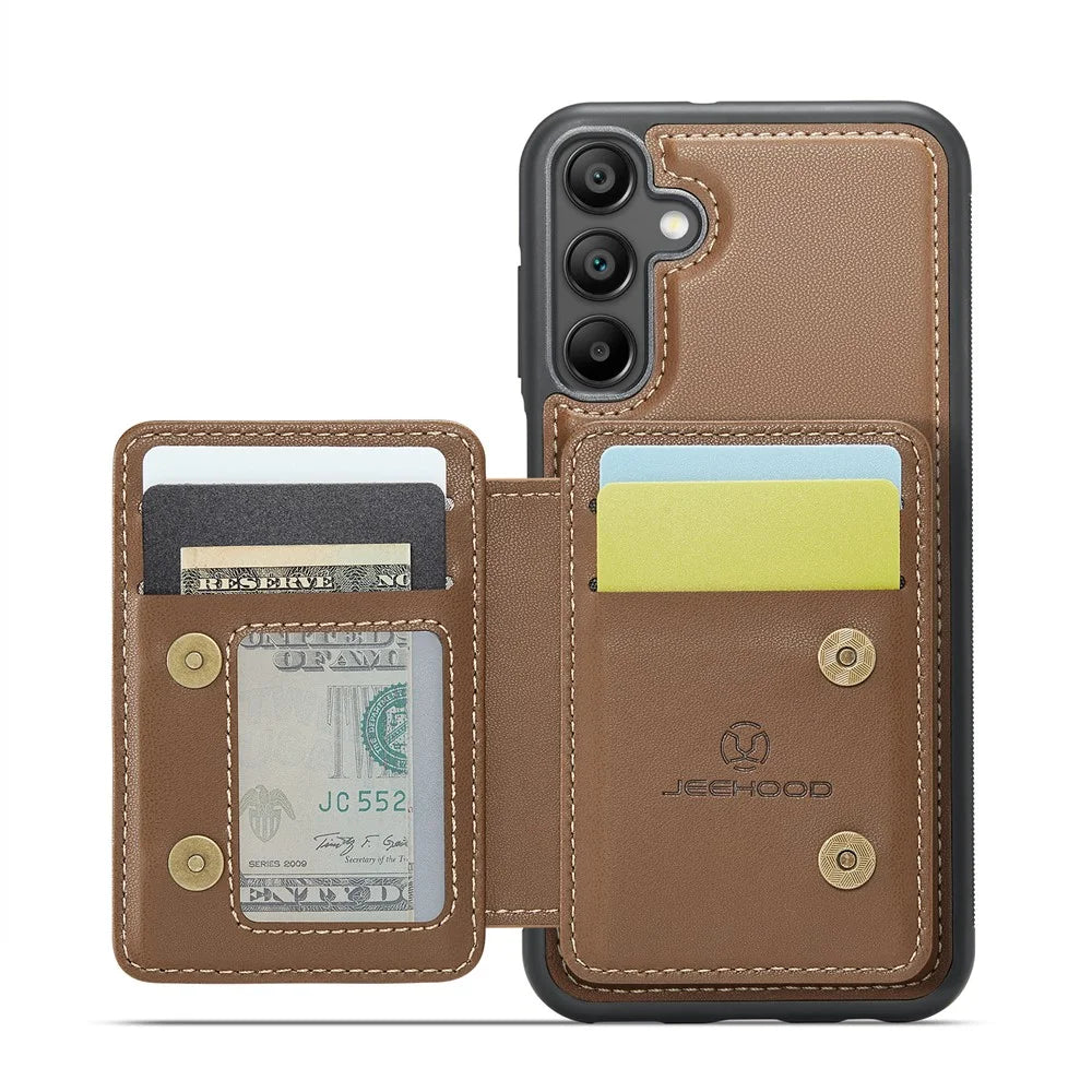 JEEHOOD J05 For Samsung Galaxy A16 5G Case Leather Mobile Cover with Detachable Magnetic Card Bag - Brwon - 4