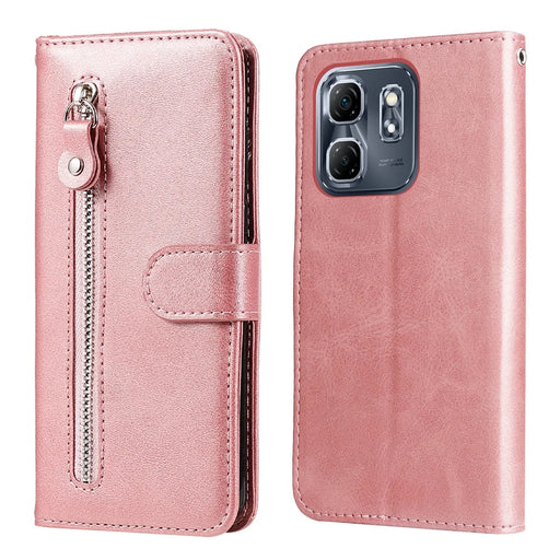 For Infinix Hot 50i 4G / Smart 9 4G Case Zipper Wallet Calf Texture PU Leather Phone Cover - Pink - 1