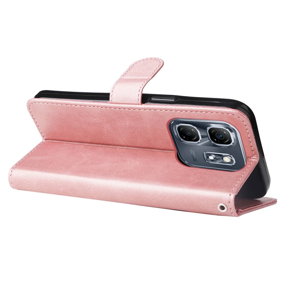 For Infinix Hot 50i 4G / Smart 9 4G Case Zipper Wallet Calf Texture PU Leather Phone Cover - Pink - 3