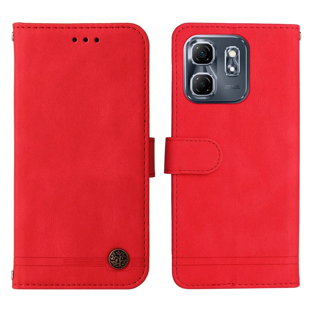 For Infinix Hot 50i 4G / Smart 9 4G Leather Wallet Cases Skin Touch Phone Cover Stand with Strap - Red - 1