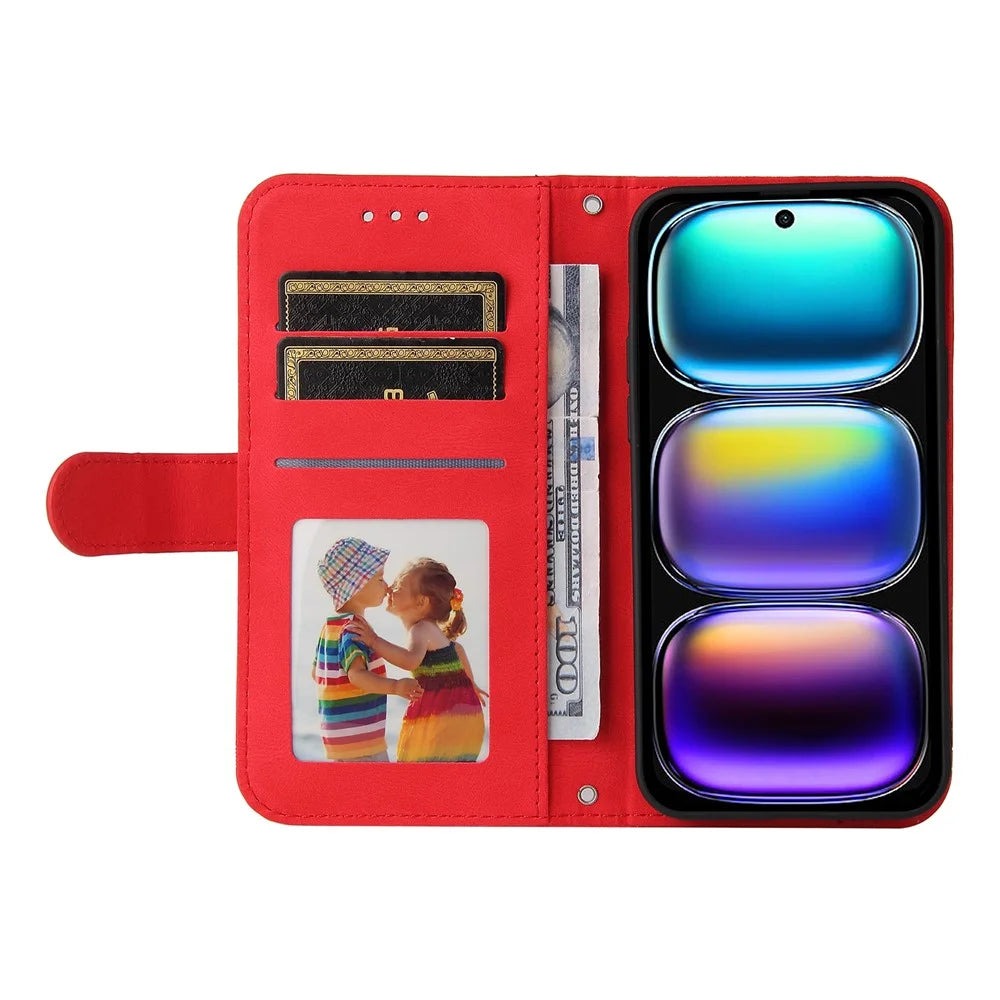 For Infinix Hot 50i 4G / Smart 9 4G Leather Wallet Cases Skin Touch Phone Cover Stand with Strap - Red - 2