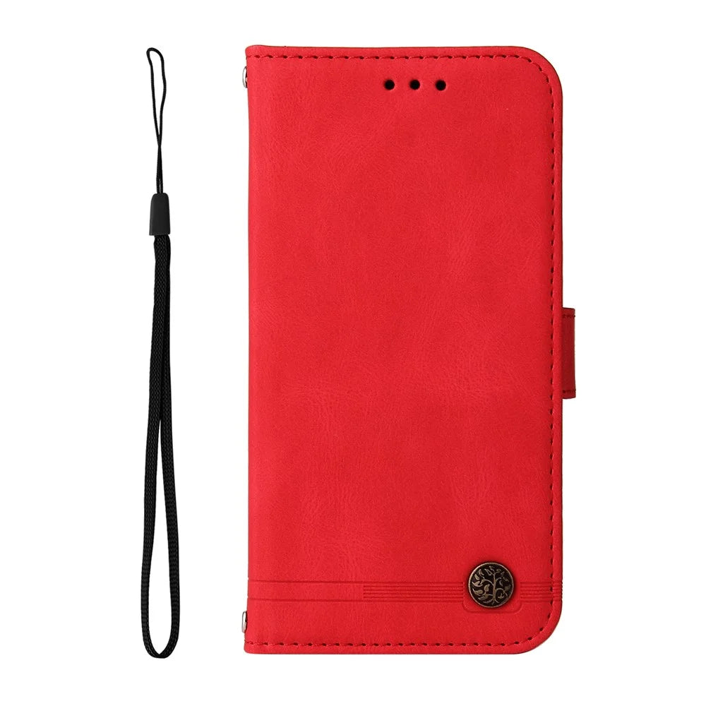 For Infinix Hot 50i 4G / Smart 9 4G Leather Wallet Cases Skin Touch Phone Cover Stand with Strap - Red - 6