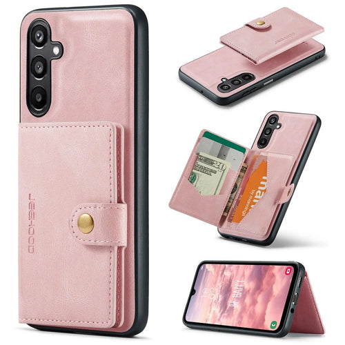 JEEHOOD For Samsung Galaxy A16 5G Case  J01 Retro Leather Phone Back Cover with Detachable Magnetic Card Holder - Pink - 1