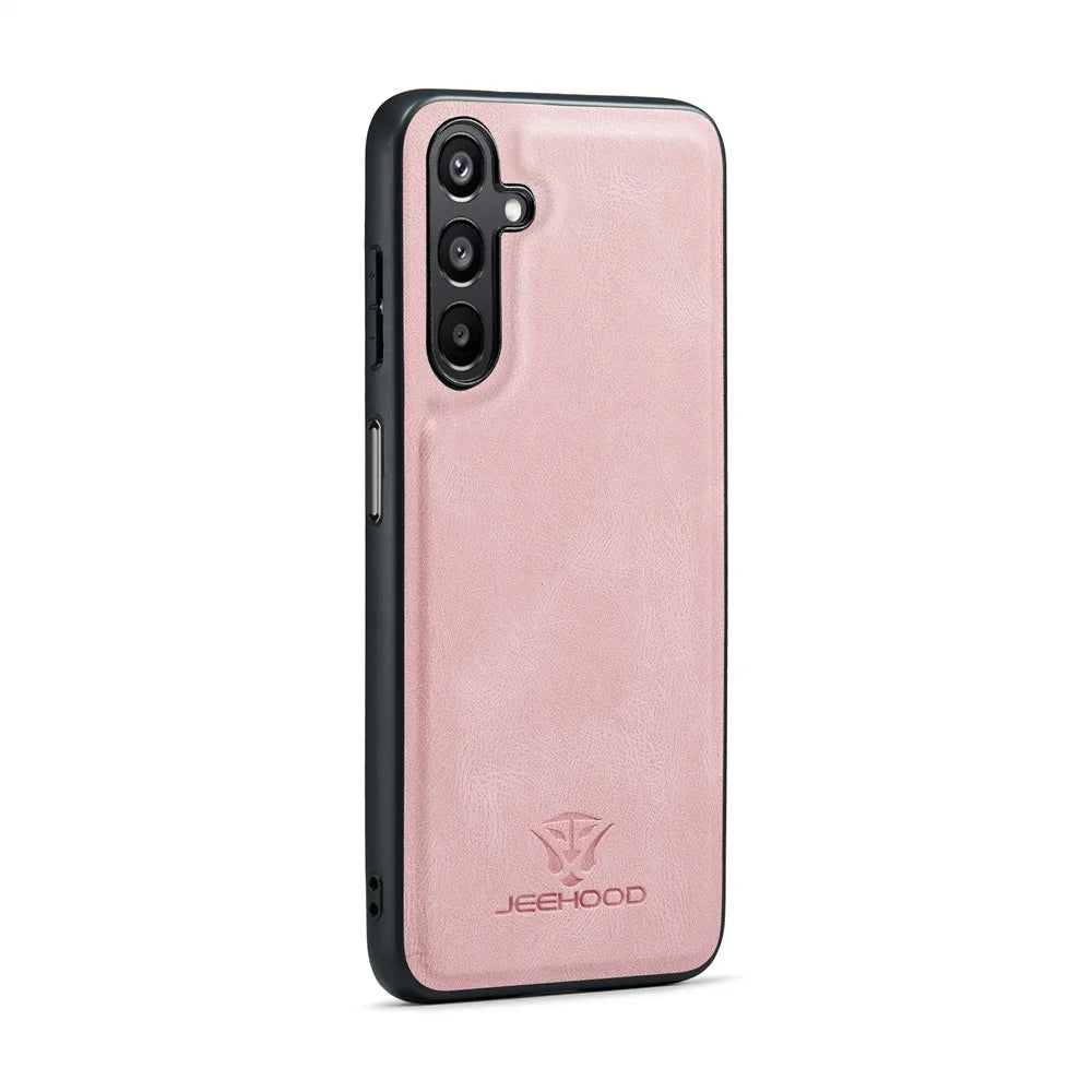 JEEHOOD For Samsung Galaxy A16 5G Case  J01 Retro Leather Phone Back Cover with Detachable Magnetic Card Holder - Pink - 2