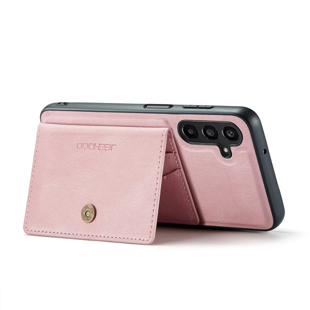 JEEHOOD For Samsung Galaxy A16 5G Case  J01 Retro Leather Phone Back Cover with Detachable Magnetic Card Holder - Pink - 4