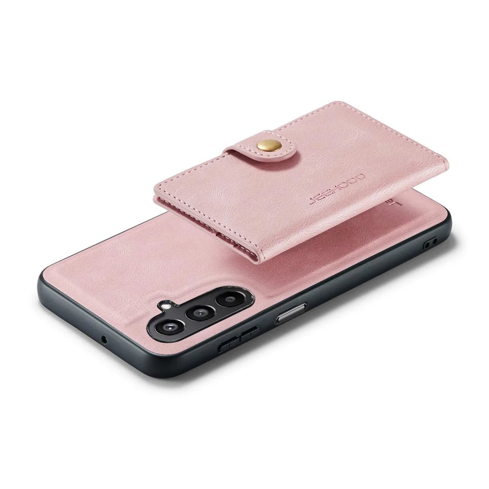 JEEHOOD For Samsung Galaxy A16 5G Case  J01 Retro Leather Phone Back Cover with Detachable Magnetic Card Holder - Pink - 5