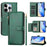 For iPhone 14 Pro Case Zipper Pocket Multiple Card Slots Leather Phone Cover - Green - 1