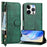 For iPhone 14 Pro Case Zipper Pocket Multiple Card Slots Leather Phone Cover - Green - 2