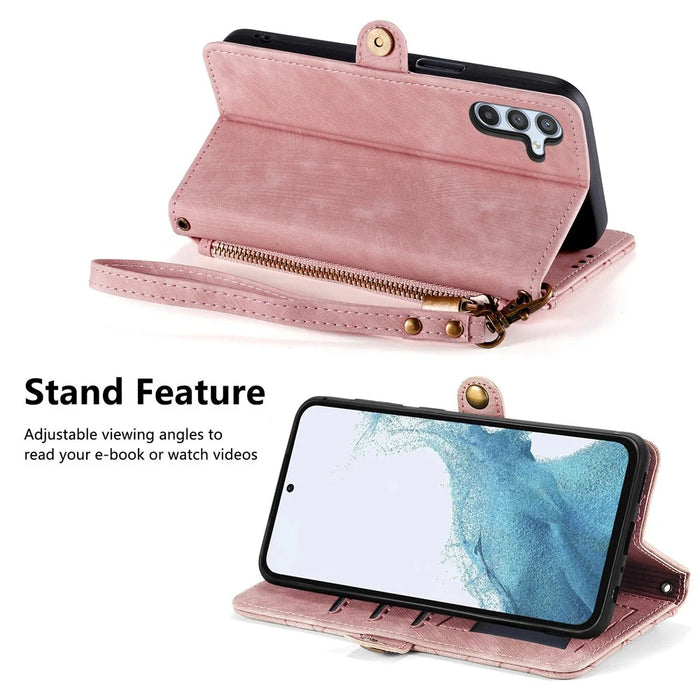 For Samsung Galaxy A56 5G Case Zipper Wallet Geometry Lines Leather Phone Cover - Pink - 3