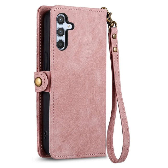 For Samsung Galaxy A56 5G Case Zipper Wallet Geometry Lines Leather Phone Cover - Pink - 7