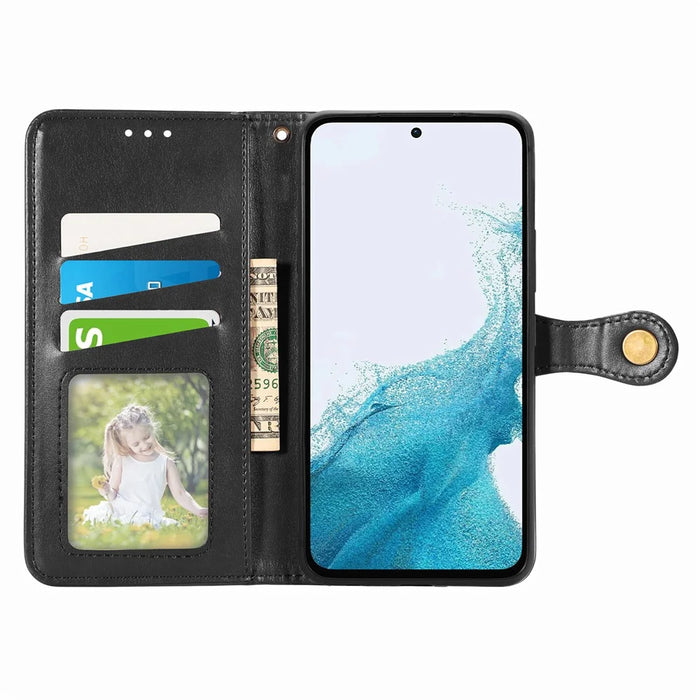 For Samsung Galaxy A36 5G Case Leather Phone Case Wallet Stand Cover with Wrist Strap - Black - 2