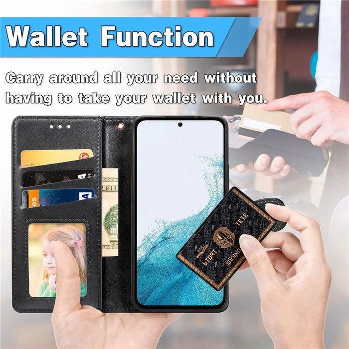 For Samsung Galaxy A36 5G Case Leather Phone Case Wallet Stand Cover with Wrist Strap - Black - 4