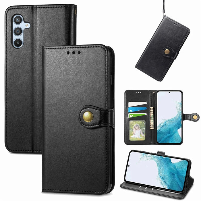 For Samsung Galaxy A36 5G Case Leather Phone Case Wallet Stand Cover with Wrist Strap - Black - 6
