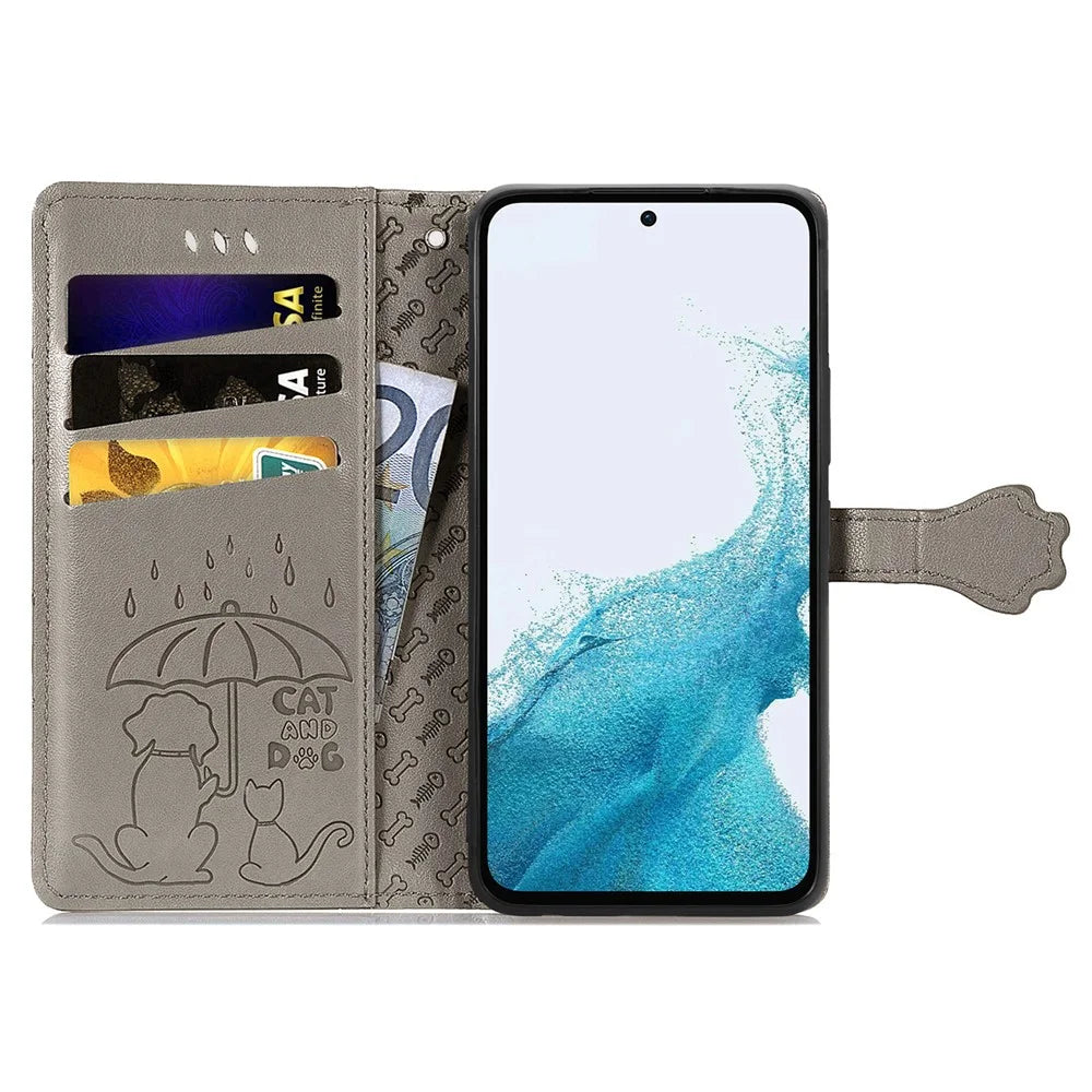 For Samsung Galaxy A36 5G Case Leather Wallet Flip Phone Cover Cute Cat Dog Pattern - Grey - 2