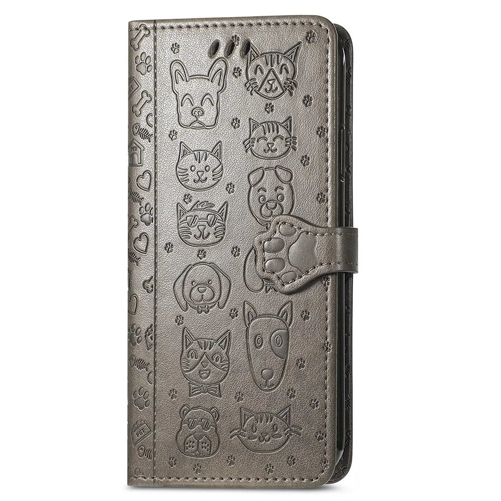 For Samsung Galaxy A36 5G Case Leather Wallet Flip Phone Cover Cute Cat Dog Pattern - Grey - 5