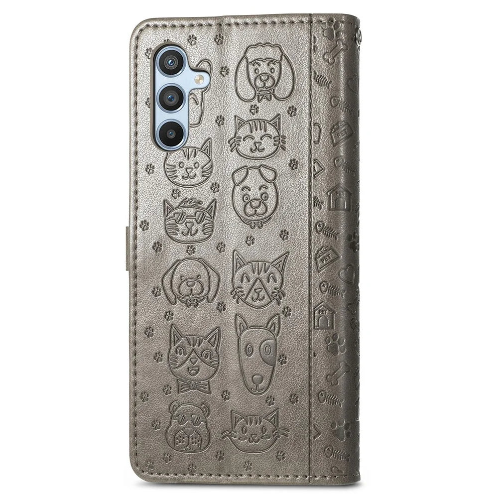 For Samsung Galaxy A36 5G Case Leather Wallet Flip Phone Cover Cute Cat Dog Pattern - Grey - 6