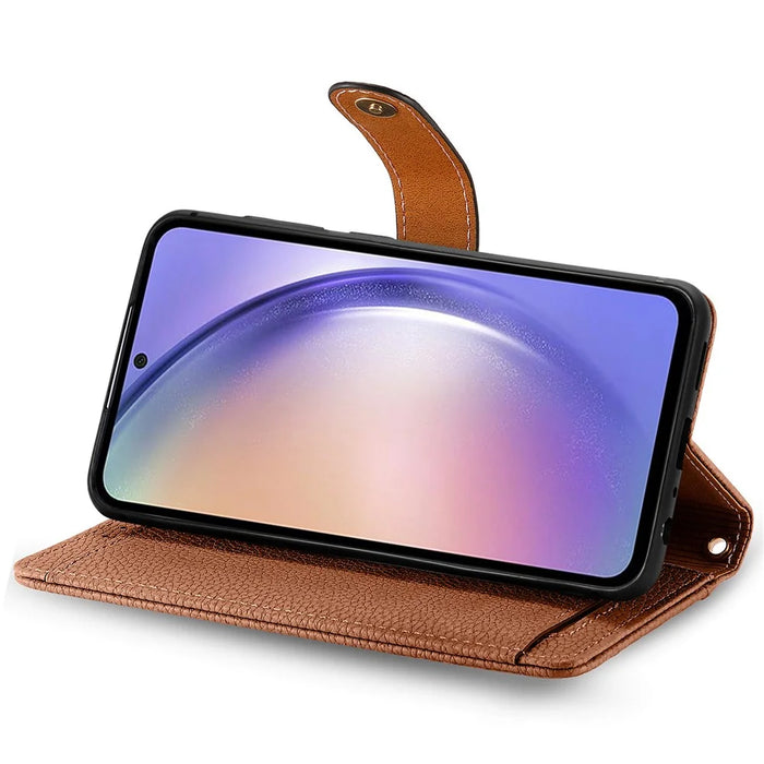 For Samsung Galaxy A36 5G Case RFID Blocking Zipper Pocket Leather Wallet Phone Cover - Brown - 4