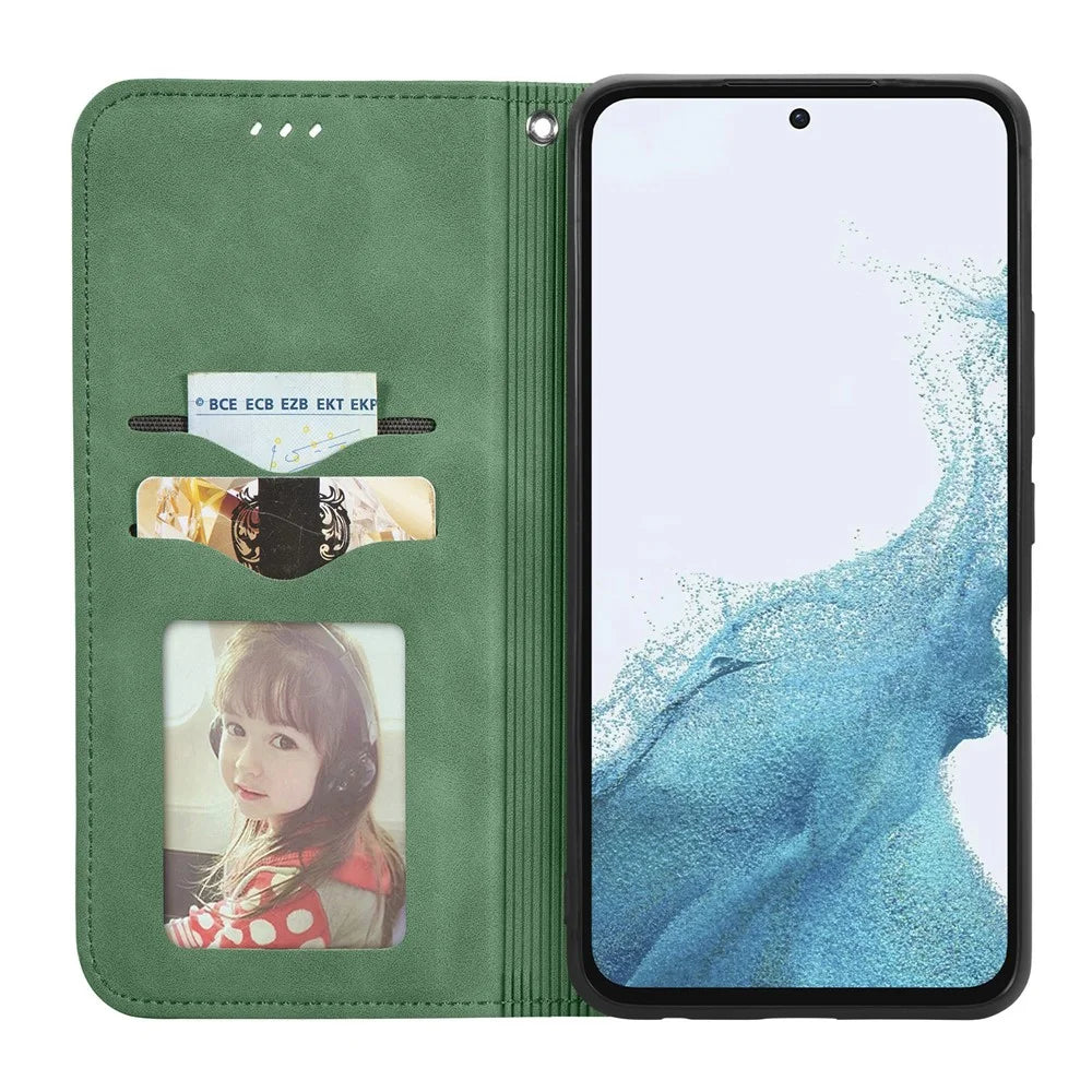 For Samsung Galaxy A36 5G Case Skin Touch Feeling Leather Card Holder Phone Cover Magnetic Absorption - Green - 2