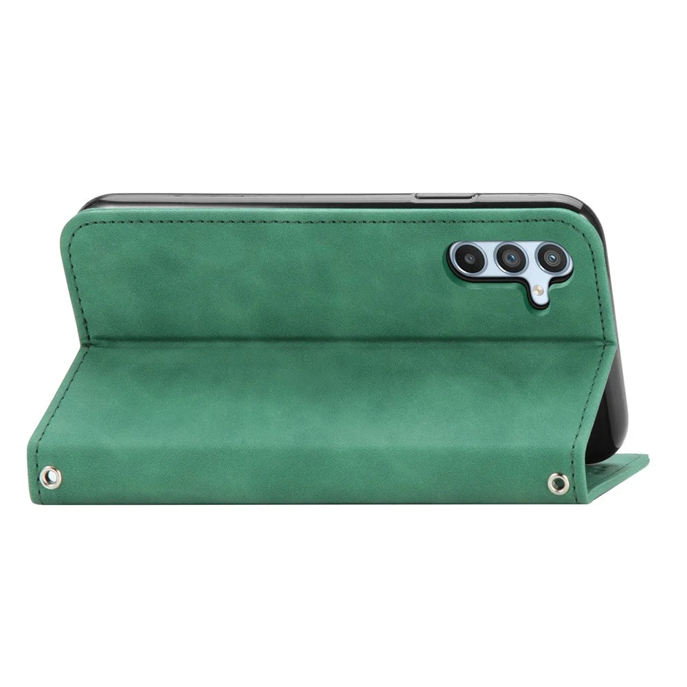 For Samsung Galaxy A36 5G Case Skin Touch Feeling Leather Card Holder Phone Cover Magnetic Absorption - Green - 3