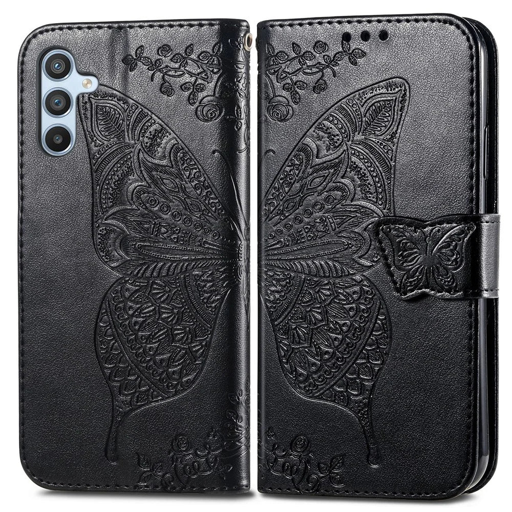For Samsung Galaxy A36 5G Case PU Leather Wallet Phone Cover Butterfly Pattern - Black - 1