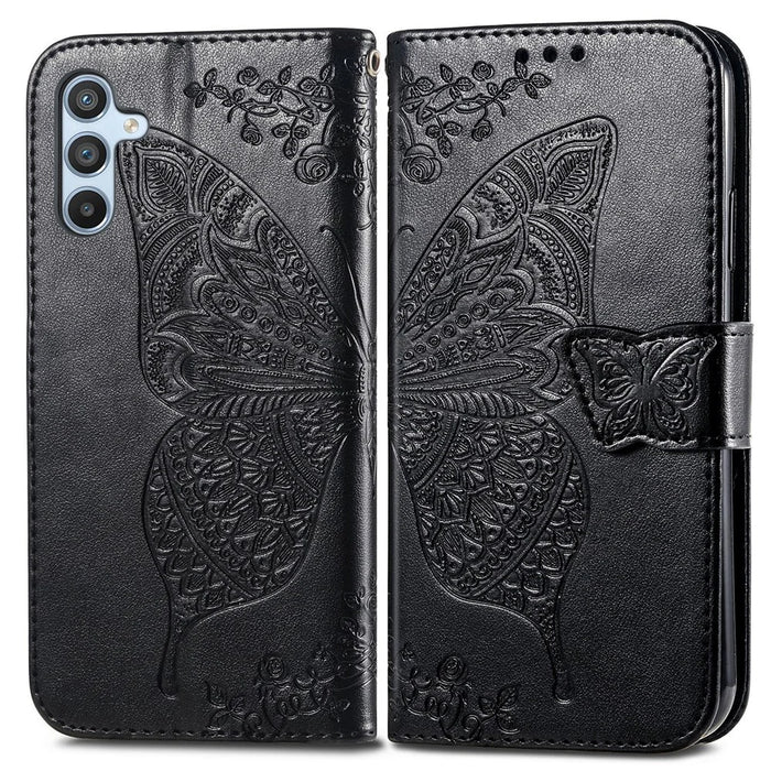 For Samsung Galaxy A36 5G Case PU Leather Wallet Phone Cover Butterfly Pattern - Black - 1