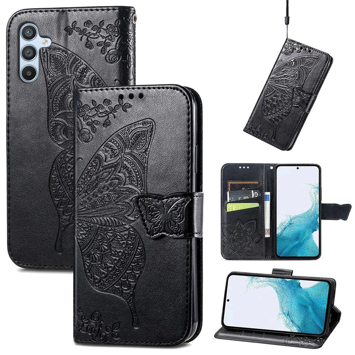 For Samsung Galaxy A36 5G Case PU Leather Wallet Phone Cover Butterfly Pattern - Black - 4