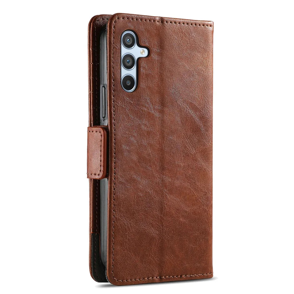 CASENEO For Samsung Galaxy A36 5G Phone Cases PU Leather Cover Stand with RFID Blocking Wallet - Dark Brown - 5