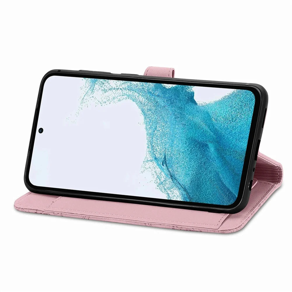 For Samsung Galaxy A36 5G Zipper Wallet Case with Strap Flower Imprint PU Leather Phone Cover - Pink - 3