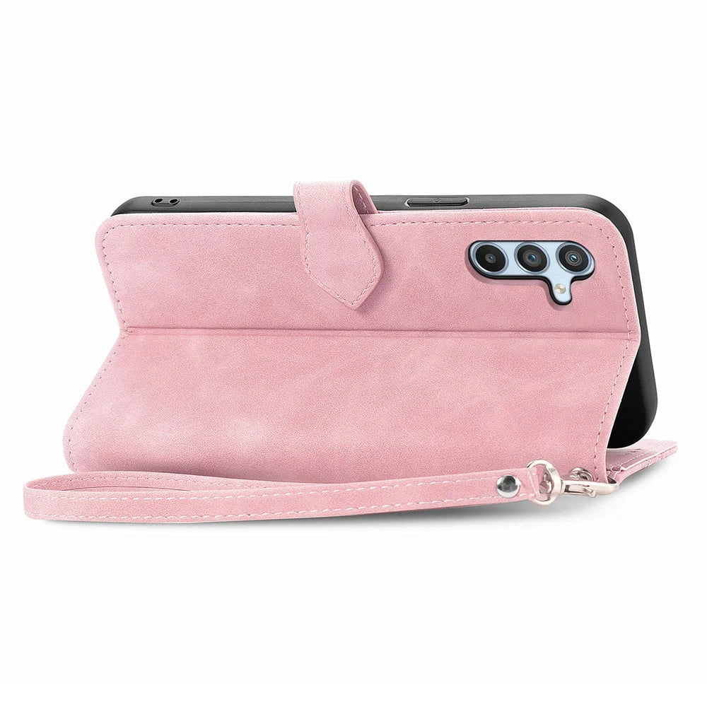 For Samsung Galaxy A36 5G Zipper Wallet Case with Strap Flower Imprint PU Leather Phone Cover - Pink - 4