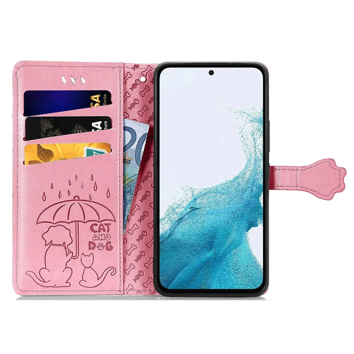 For Samsung Galaxy A56 5G Case Leather Wallet Flip Phone Cover Cute Cat Dog Pattern - Pink - 2