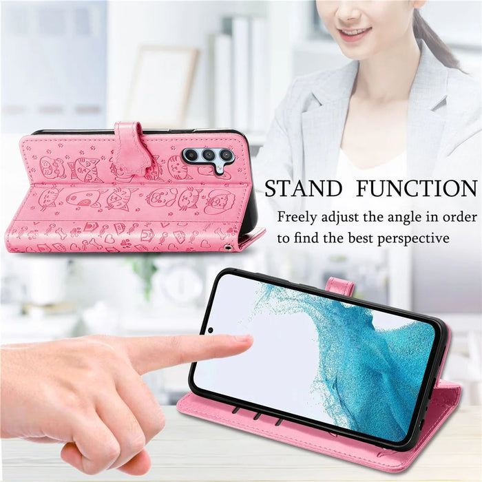For Samsung Galaxy A56 5G Case Leather Wallet Flip Phone Cover Cute Cat Dog Pattern - Pink - 4