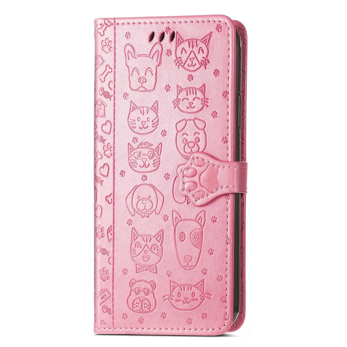 For Samsung Galaxy A56 5G Case Leather Wallet Flip Phone Cover Cute Cat Dog Pattern - Pink - 6