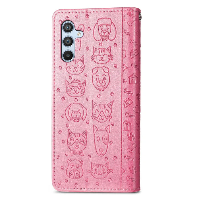 For Samsung Galaxy A56 5G Case Leather Wallet Flip Phone Cover Cute Cat Dog Pattern - Pink - 7