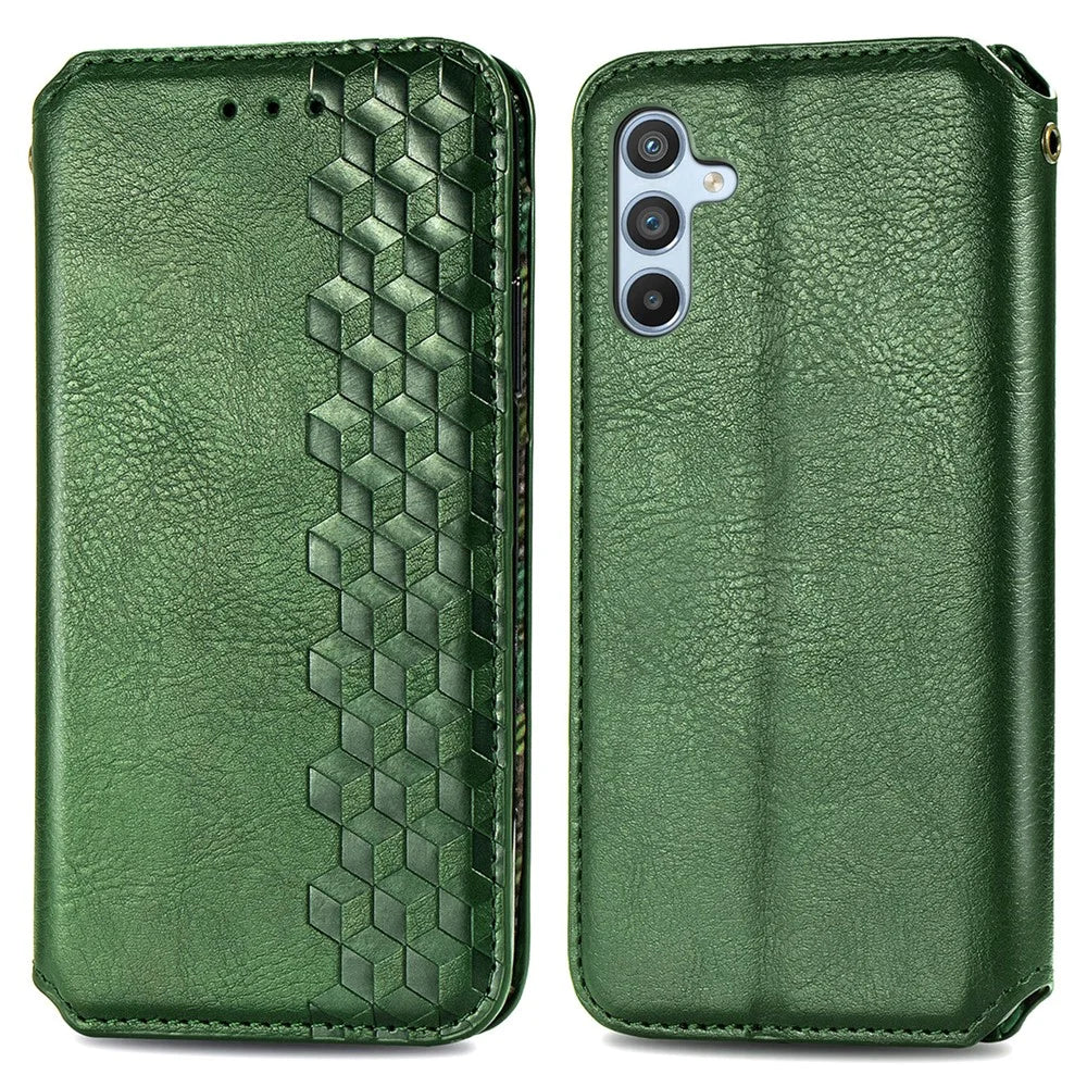 For Samsung Galaxy A36 5G PU Leather Case Rhombus Imprint Wallet Stand Phone Cover - Green - 1