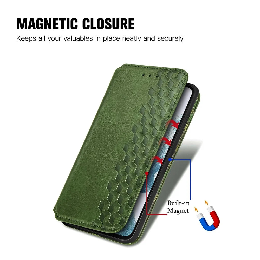 For Samsung Galaxy A36 5G PU Leather Case Rhombus Imprint Wallet Stand Phone Cover - Green - 4