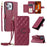 For iPhone 16 Pro Max Crossbody Leather Case Ring Buckle Wallet Stand Rhombus Mobile Cover - Red - 1