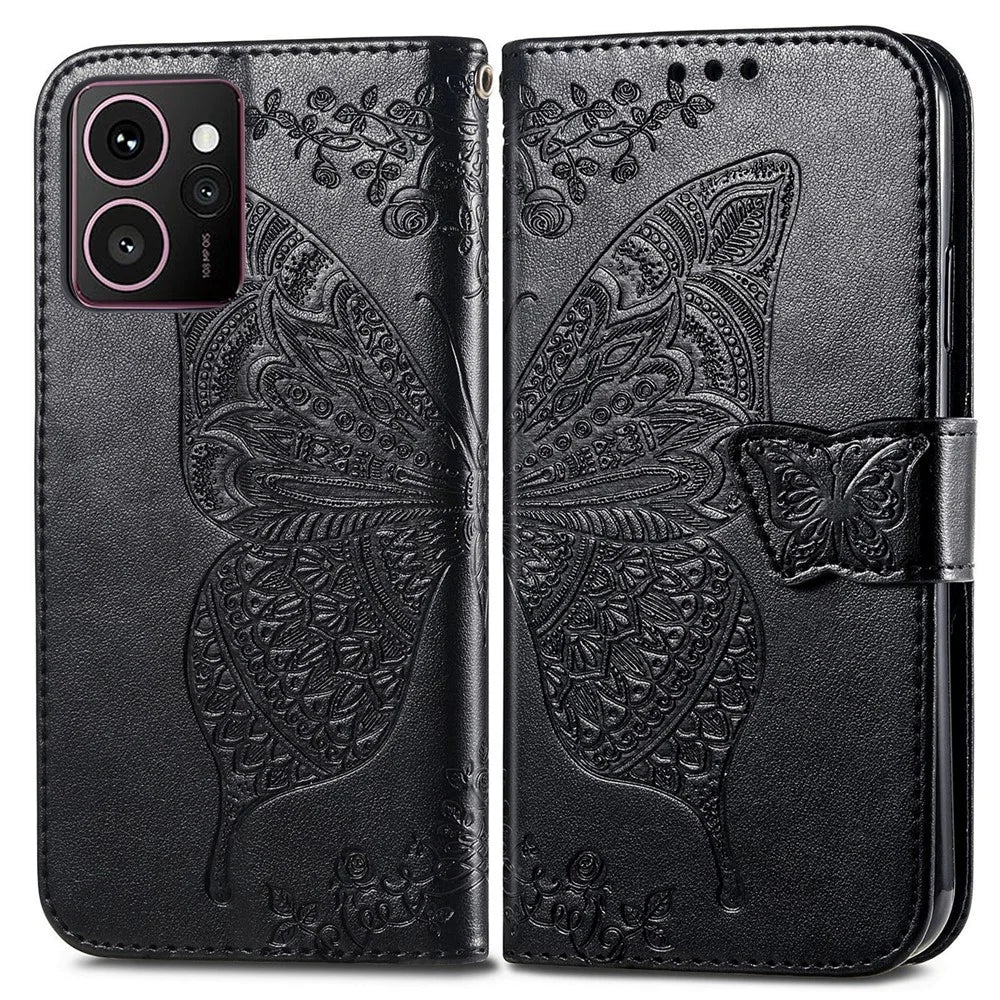 For HMD Skyline Case PU Leather Wallet Phone Cover Butterfly Pattern - Black - 1