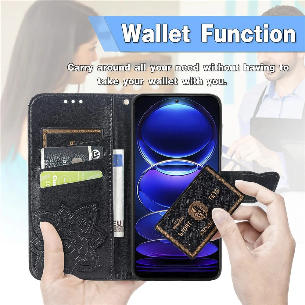 For HMD Skyline Case PU Leather Wallet Phone Cover Butterfly Pattern - Black - 4