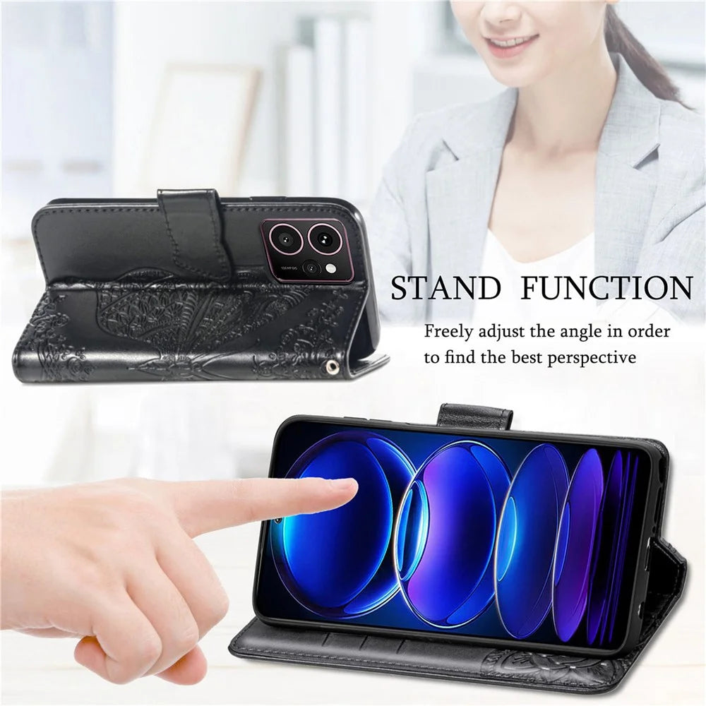 For HMD Skyline Case PU Leather Wallet Phone Cover Butterfly Pattern - Black - 6