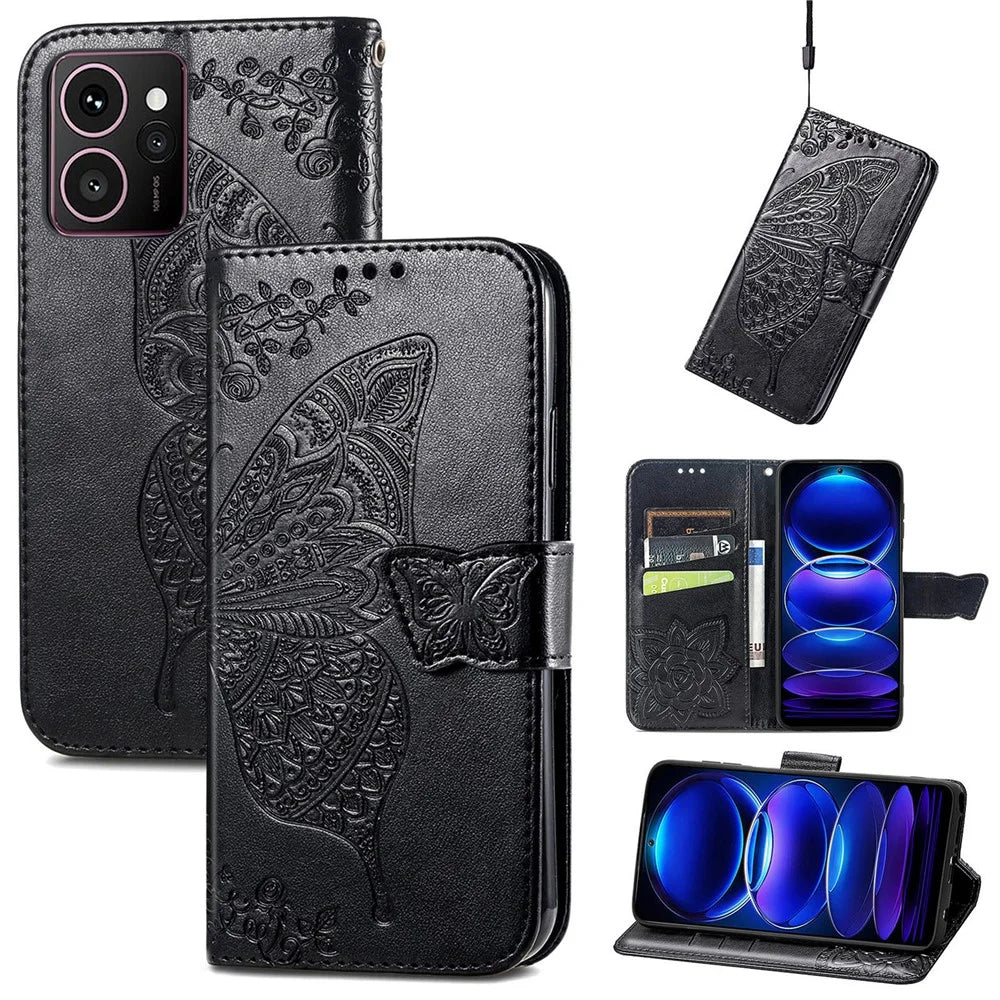 For HMD Skyline Case PU Leather Wallet Phone Cover Butterfly Pattern - Black - 7