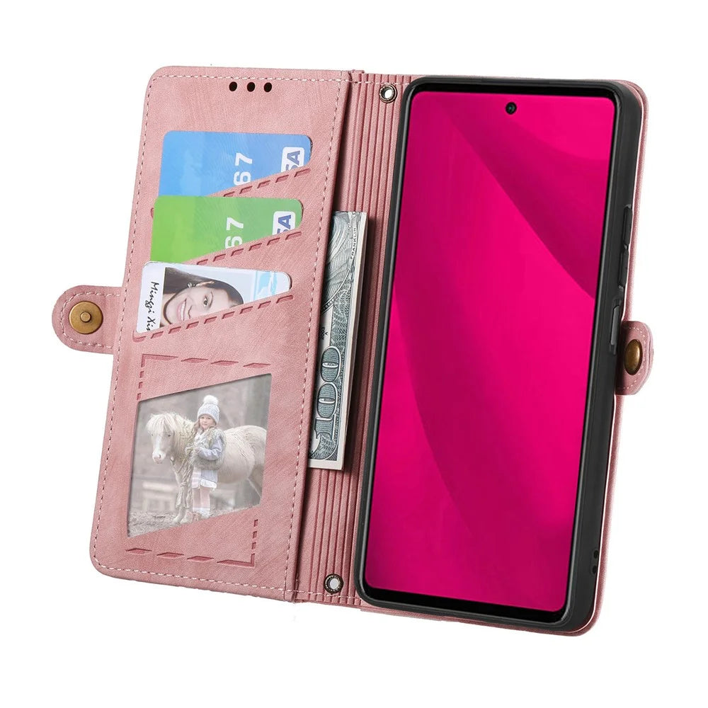 For HMD Skyline Case Zipper Wallet Geometry Lines Leather Phone Cover - Pink - 2
