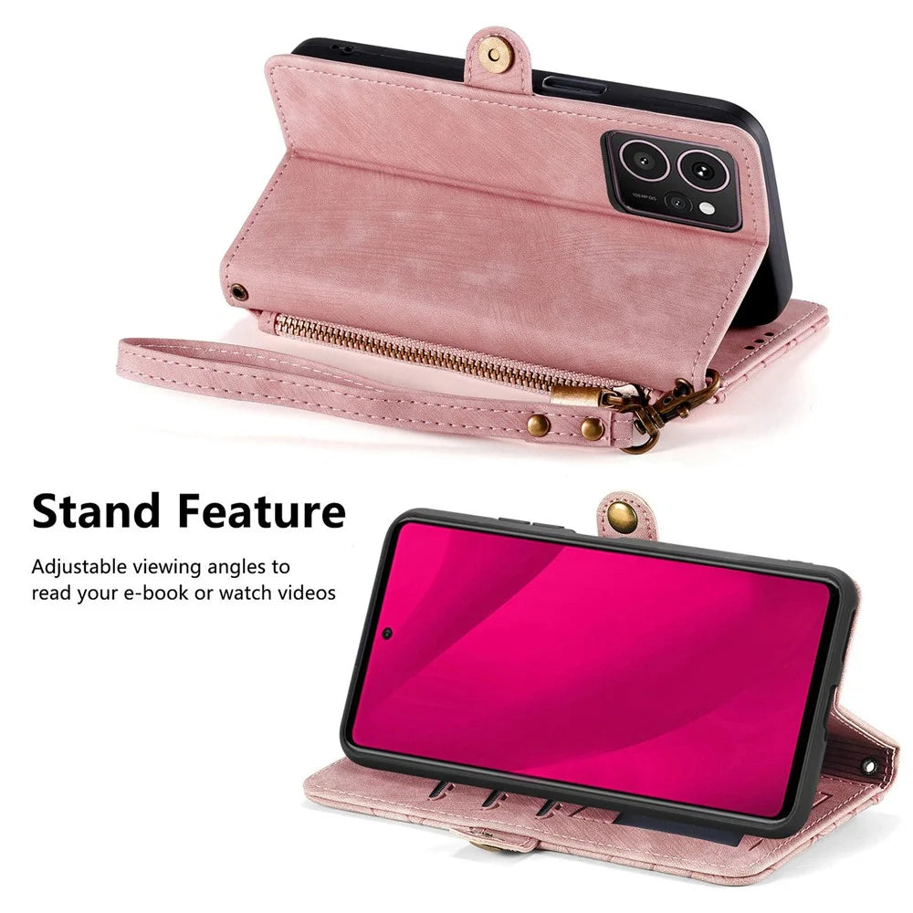 For HMD Skyline Case Zipper Wallet Geometry Lines Leather Phone Cover - Pink - 3