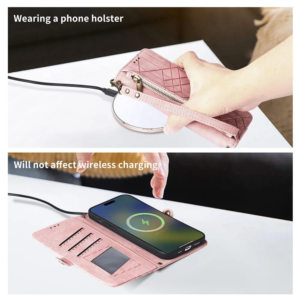For HMD Skyline Case Zipper Wallet Geometry Lines Leather Phone Cover - Pink - 7