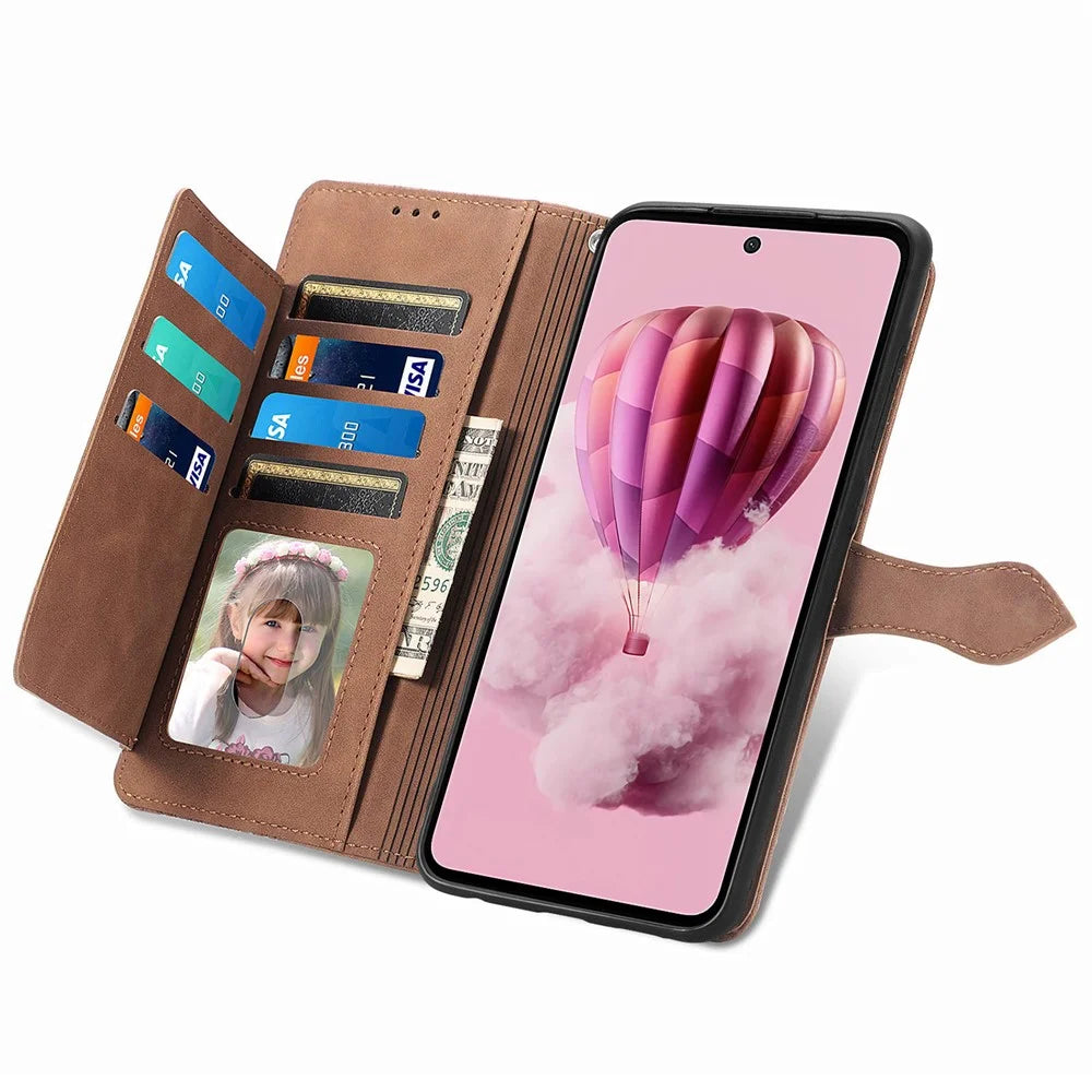 For HMD Skyline Zipper Wallet Case with Strap Flower Imprint PU Leather Phone Cover - Brown - 2