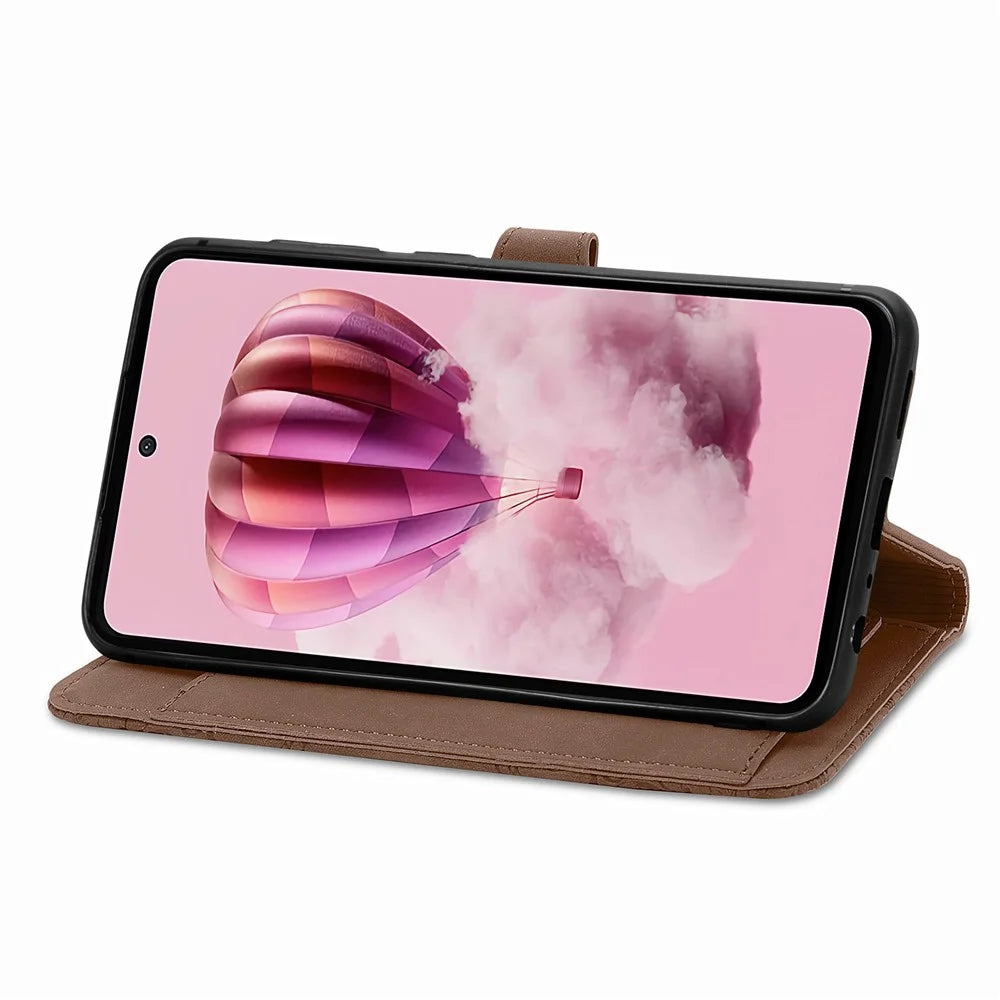For HMD Skyline Zipper Wallet Case with Strap Flower Imprint PU Leather Phone Cover - Brown - 3