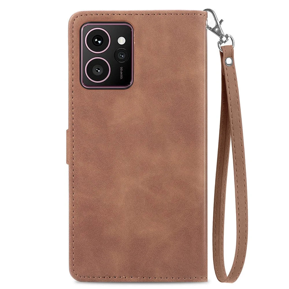 For HMD Skyline Zipper Wallet Case with Strap Flower Imprint PU Leather Phone Cover - Brown - 6